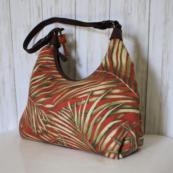 Fossil Rust Orange and Gold Print Fabric Shoulder Bag - Picture 1 of 9